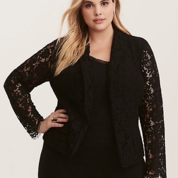 torrid Jackets & Blazers - Torrid Black Lace Open Front Blazer Jacket Womens Size 00/Large